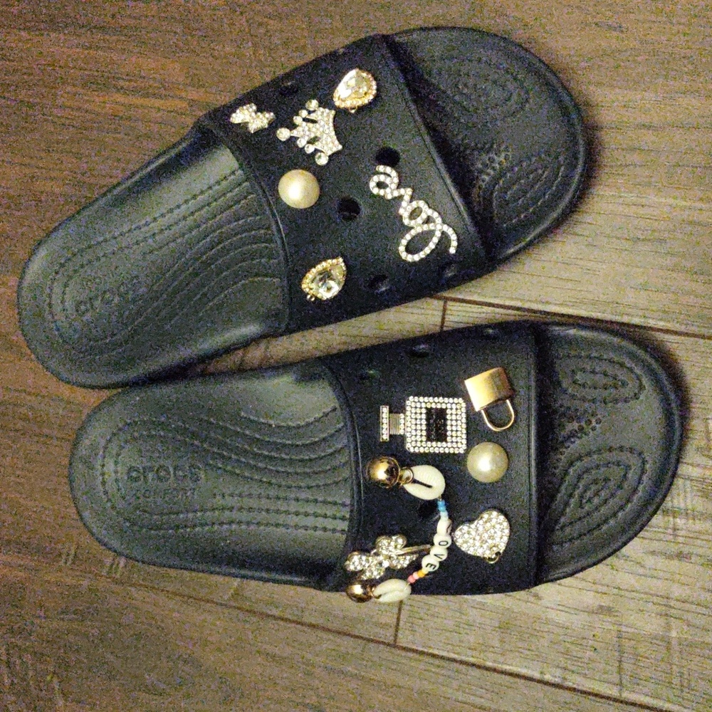 Crocs Custom Navy Blue Slide Sandals